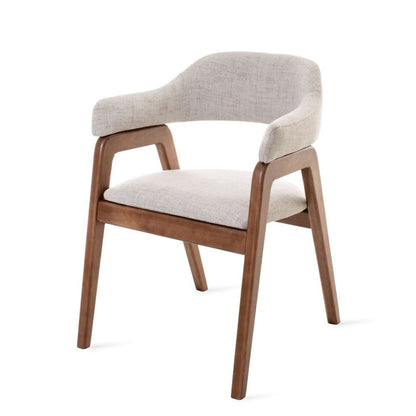 Beige Upholstered Dining Chair with Wooden Base