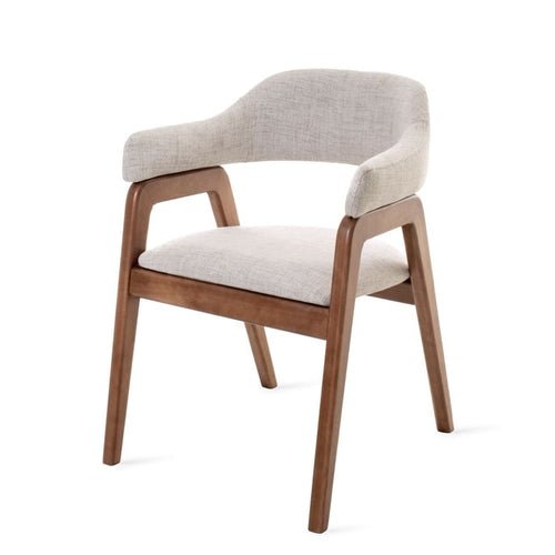 Beige Upholstered Dining Chair with Wooden Base