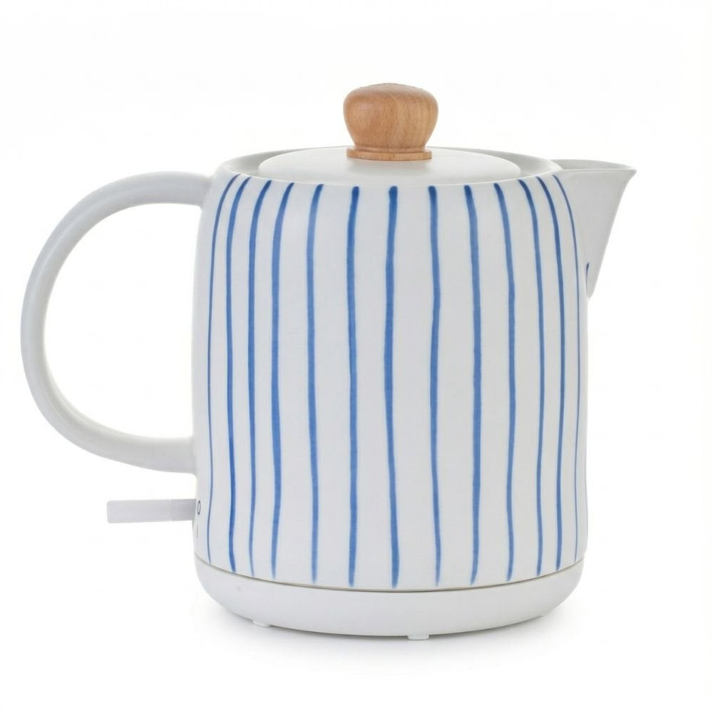 White and Blue Striped Porcelain Electric Kettle