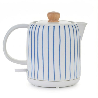 White and Blue Striped Porcelain Electric Kettle