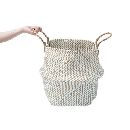 White Seagrass Basket with Handles