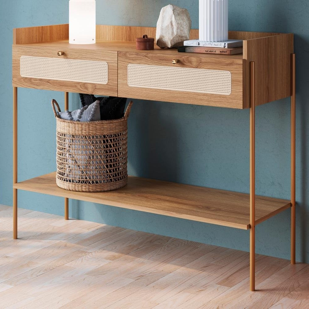 2-Drawer Rattan-Style Console Table
