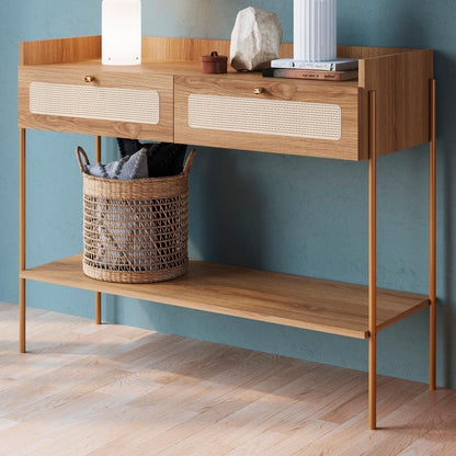 2-Drawer Rattan-Style Console Table