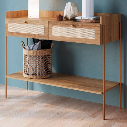 2-Drawer Rattan-Style Console Table