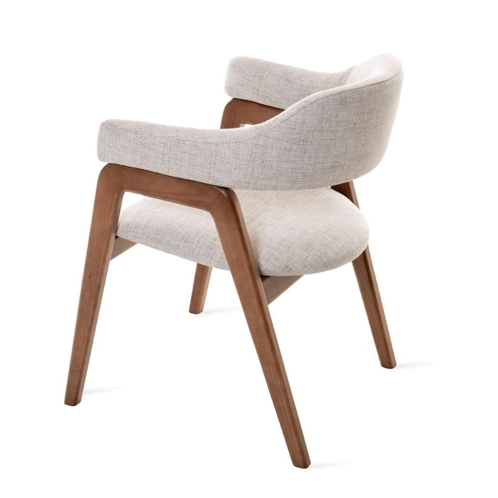 Beige Upholstered Dining Chair with Wooden Base