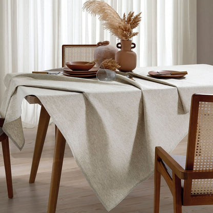 Beige Linen-Blend Rectangular Tablecloth for 8 Seats