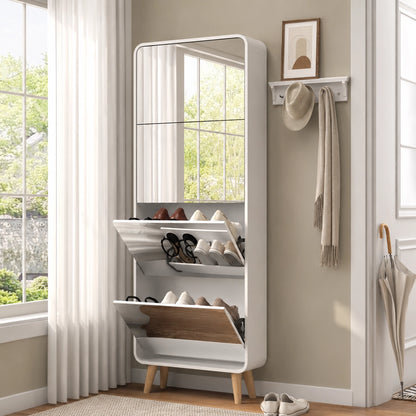 Mirror Shoe Cabinet 4 Flip Drawers
