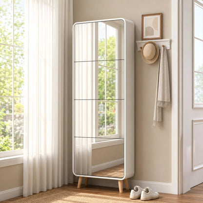Mirror Shoe Cabinet 4 Flip Drawers