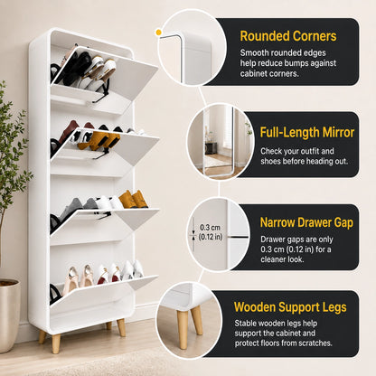 Mirror Shoe Cabinet 4 Flip Drawers